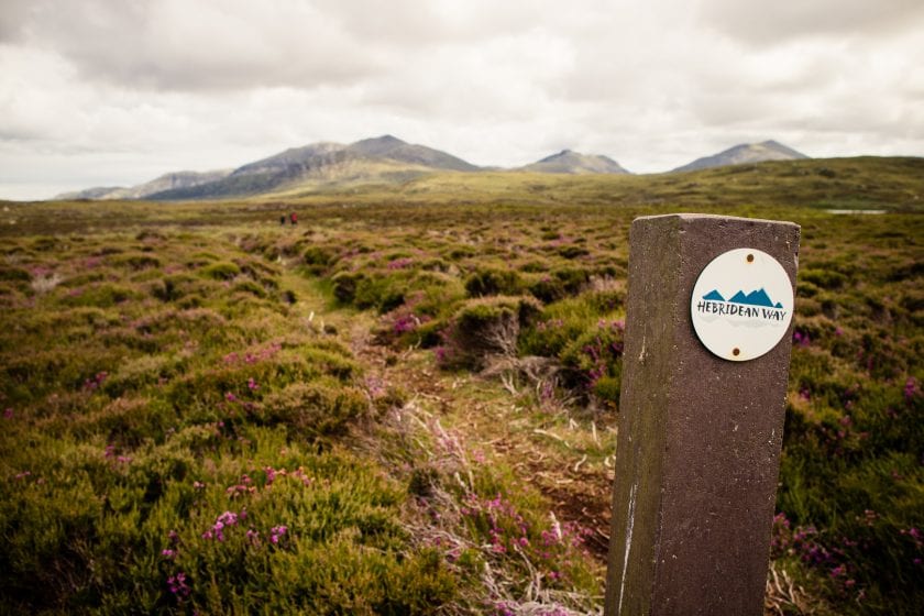 A Hebridean Way marker post on South Uist.
