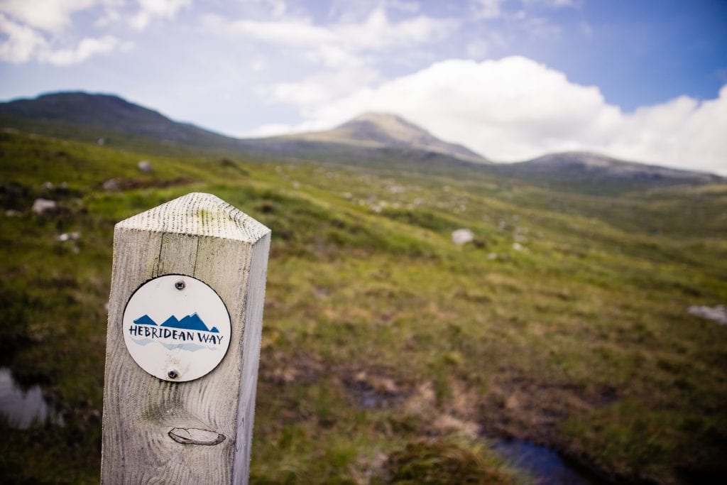A waymarker for the Hebridean Way on Harris.