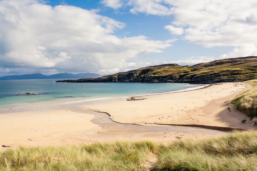 The sandy beach at Balnahard Bay on Colonsay in Scotland