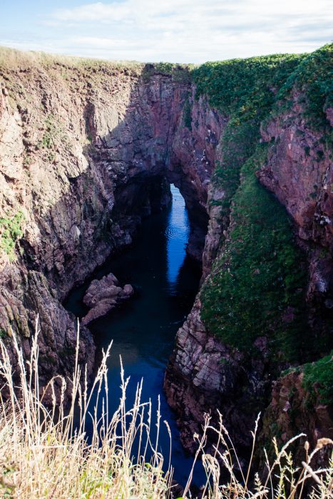 The sea-facing entrance to the Bullers of Buchan sea cave in Aberdeenshire