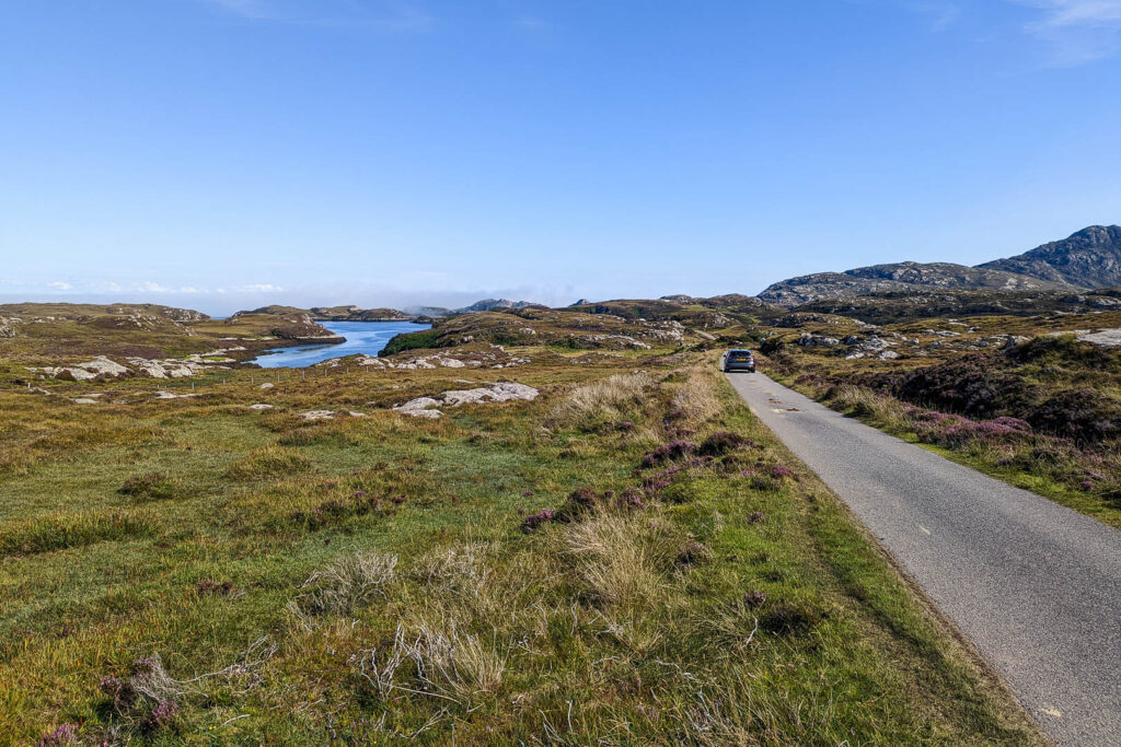 Driving on a single track road on South Uist 