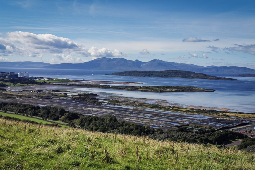 Views of Arran from the Fairlie Glens hike near Glasgow
