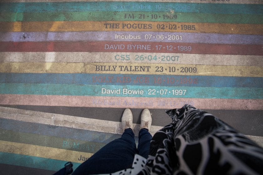 The rainbow memorial to all bands who ever performed at Barrowlands music venue at Barrowlands Park in Glasgow.