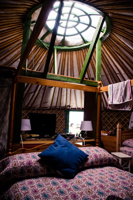 The interior of my yurt at Barra Holidays on the Hebridean Way.