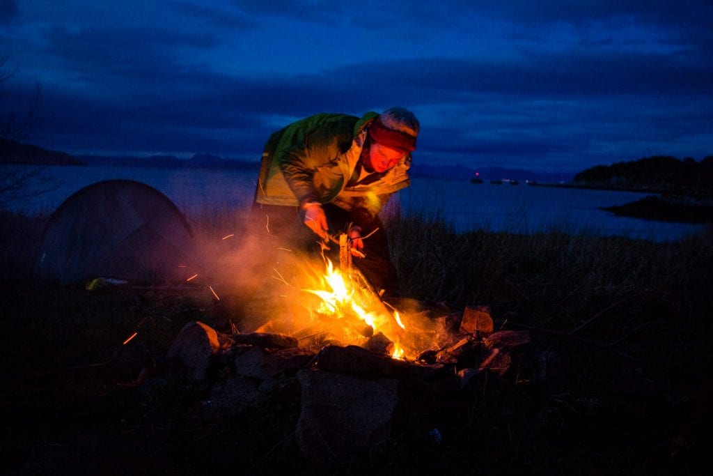 This photo shoes my friend making a fire at the campsite on the Isle of Rum.