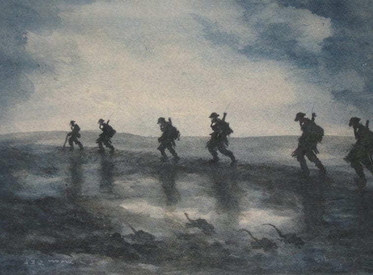 A drawing exhibited at the Brushes with War exhibition at the Kelvingrove Museum in Glasgow.