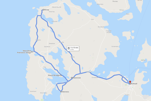 map of a Scotland road trip - orkney