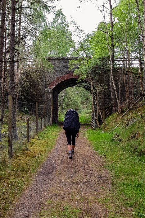 Carrying a backpack along the Speyside Way.