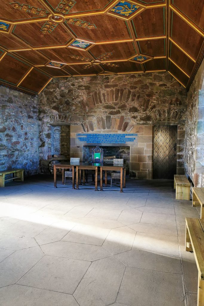The restored drawing room at Dunnottar Castle in Scotland