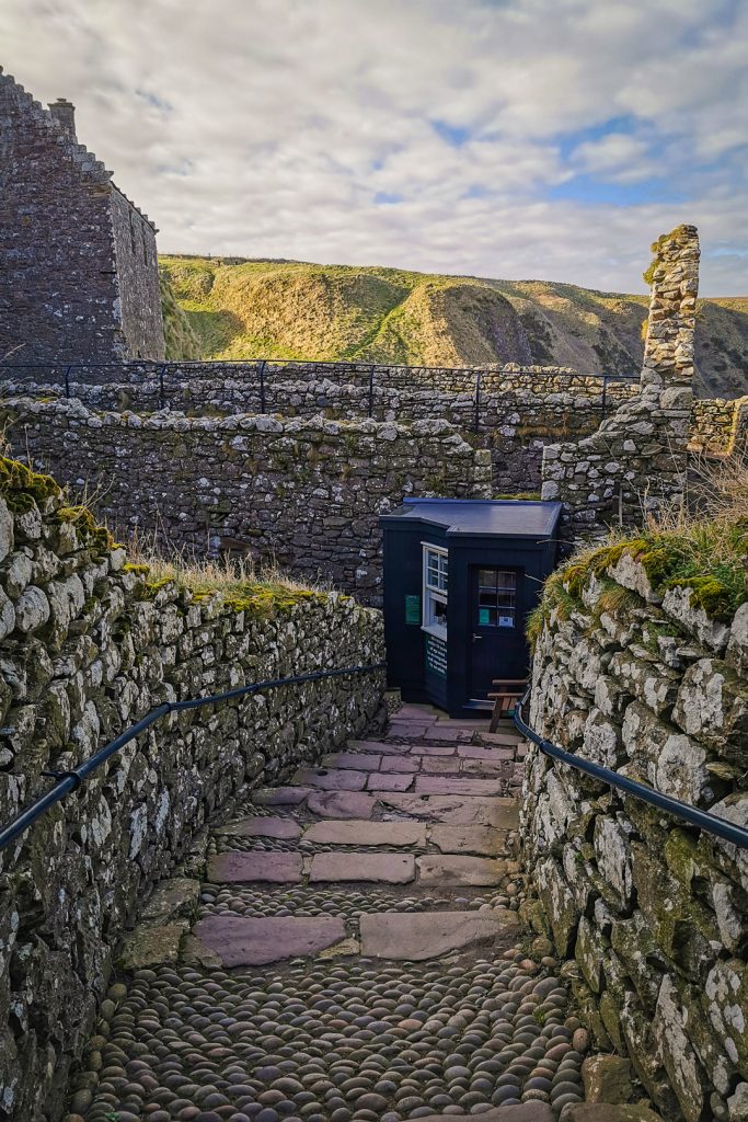 Ticket kiosk at the main gate at Dunnottar Castle in Scotland