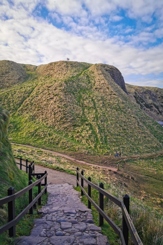 Stairs and hills at Dunnottar Castle in Scotland