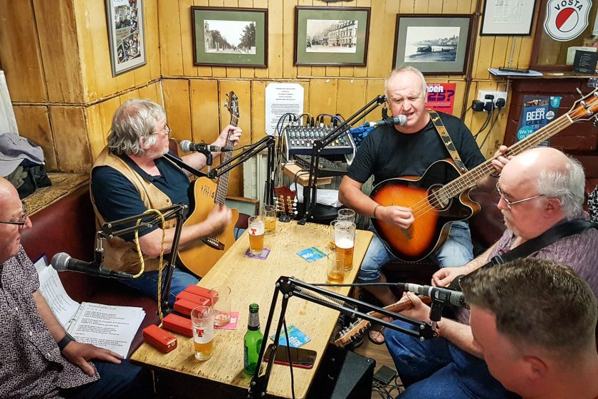 A band playing live music at The Grapes Bar in Stranraer.