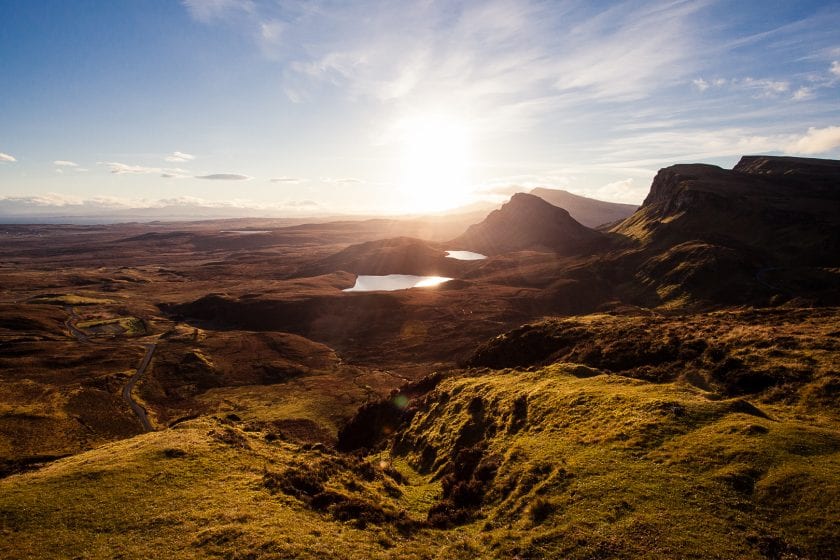The Quiraing mountains on Skye at sunrise.