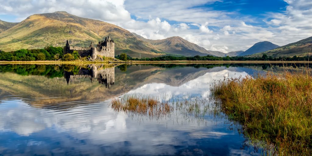 The ruins of Kilchurn castle are on Loch Awe, Scotland.