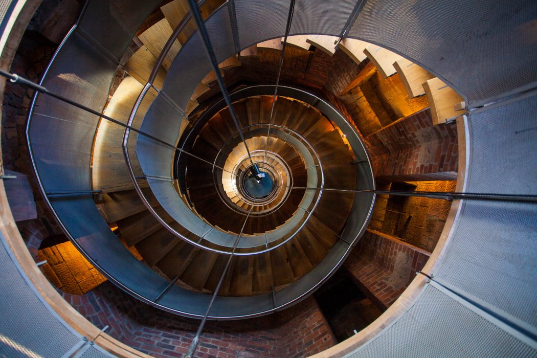 The tall spiral staircase at the Lighthouse in Glasgow.