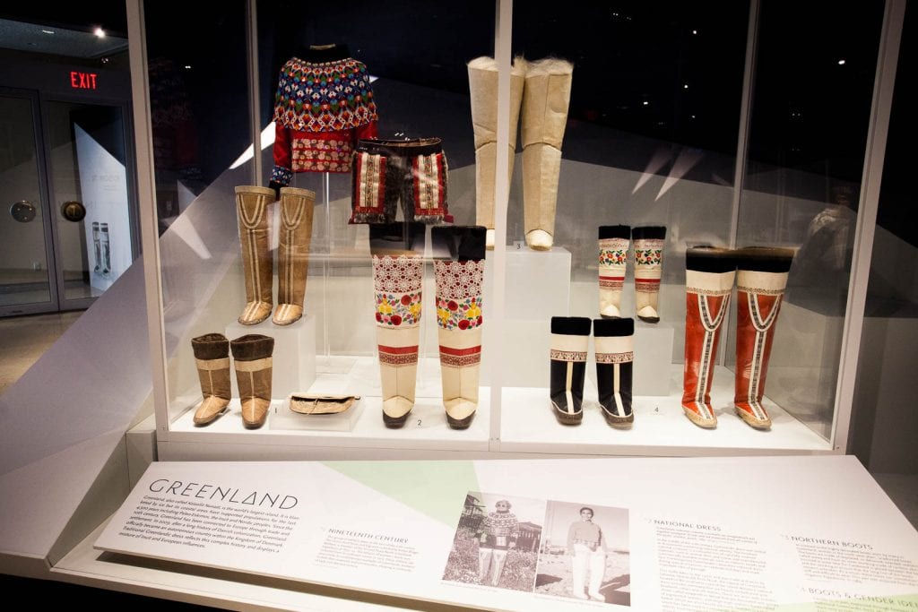 Exhibition of Inuit footwear at the Bata Shoe Museum in Toronto.