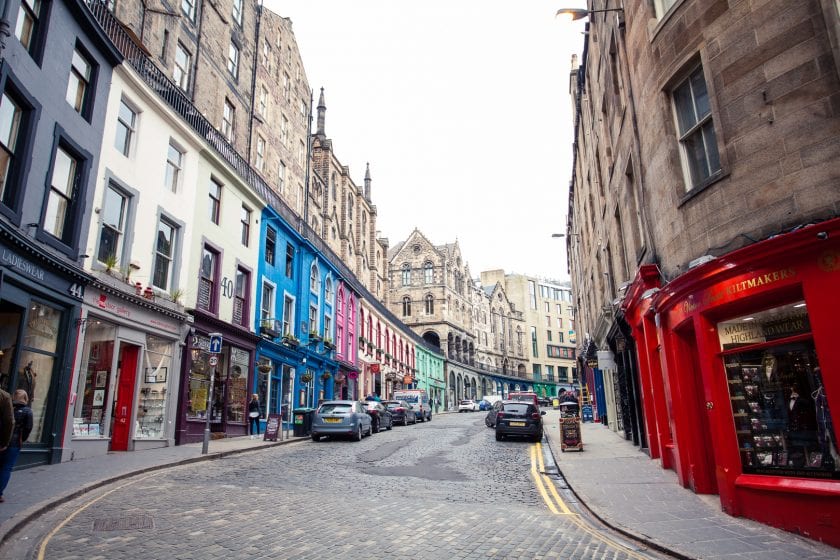 View up Victoria Street in Edinburgh's Old Town