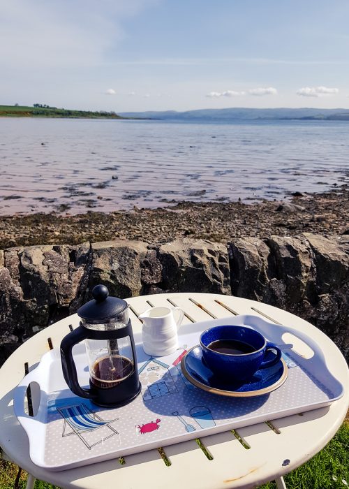 A fresh cup of coffee in Kilchattan Bay.