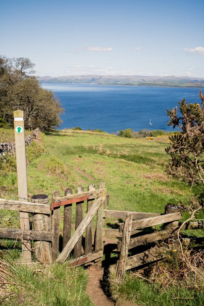A kissing gate by Kilchattan Bay on the West Island Way.