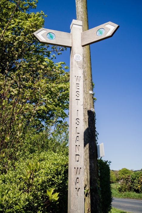 A way marker of the West Island Way on the Isle of Bute.