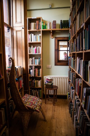 Bookshelves in a book shop in Wigtown in South Scotland.